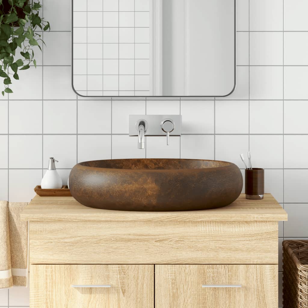 vidaXL Countertop Basin Brown Oval 59x40x15 cm Ceramic