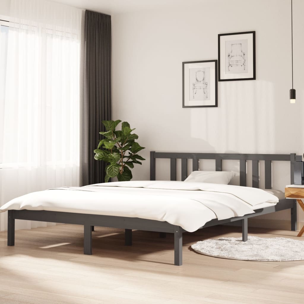 vidaXL Bed Frame without Mattress Grey Solid Wood 150x200 cm King Size