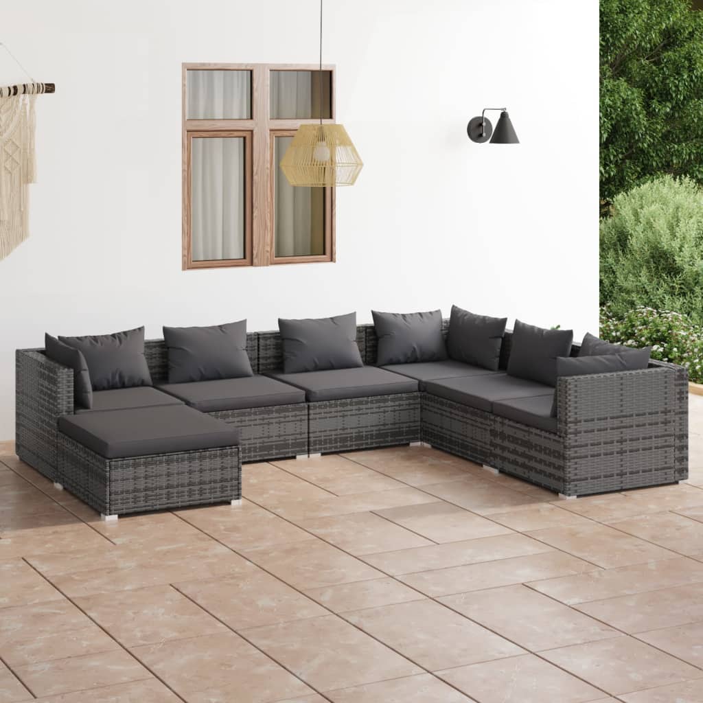 vidaXL 7 Piece Garden Lounge Set with Cushions Poly Rattan Grey