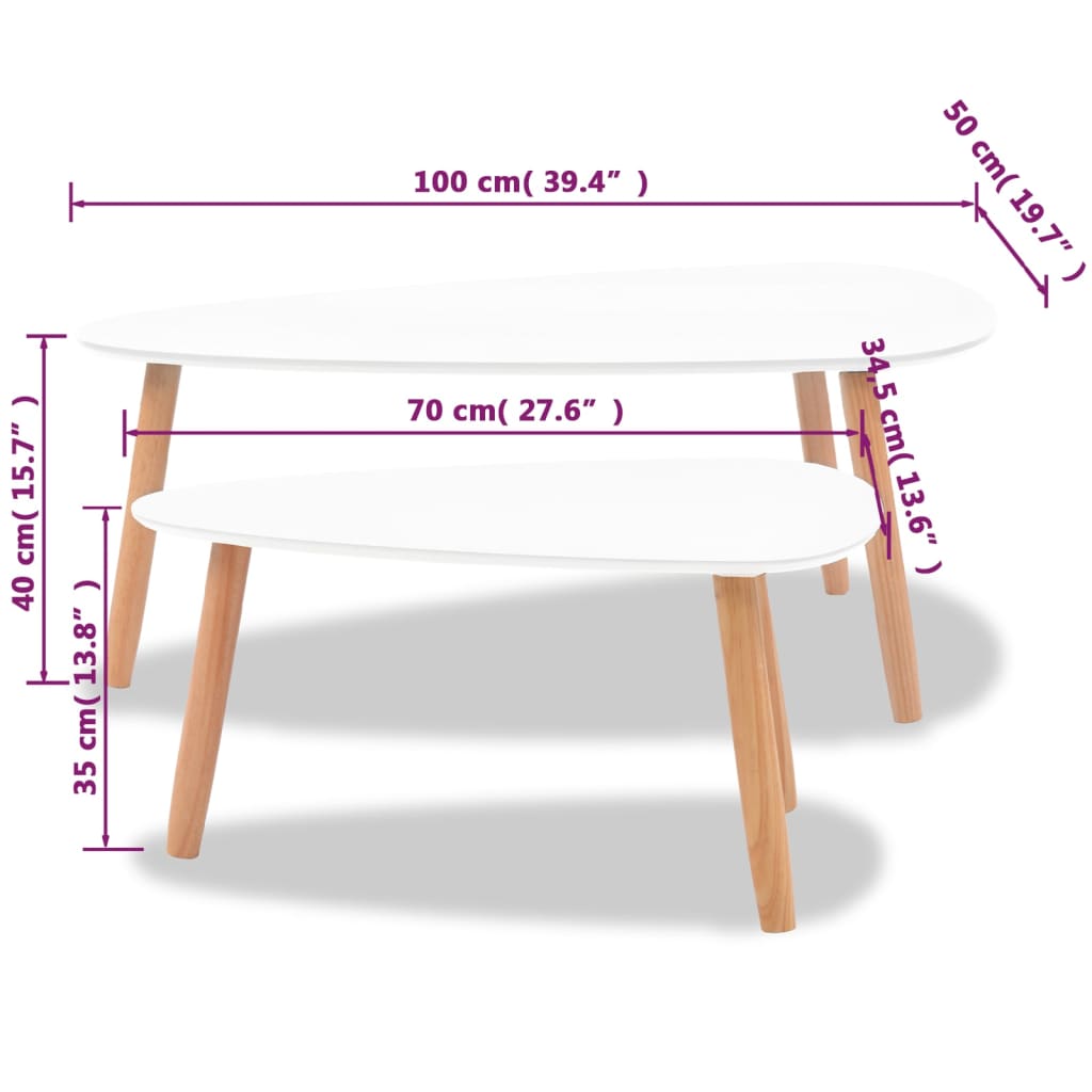 vidaXL Coffee Table Set 2 Pieces Solid Pinewood White