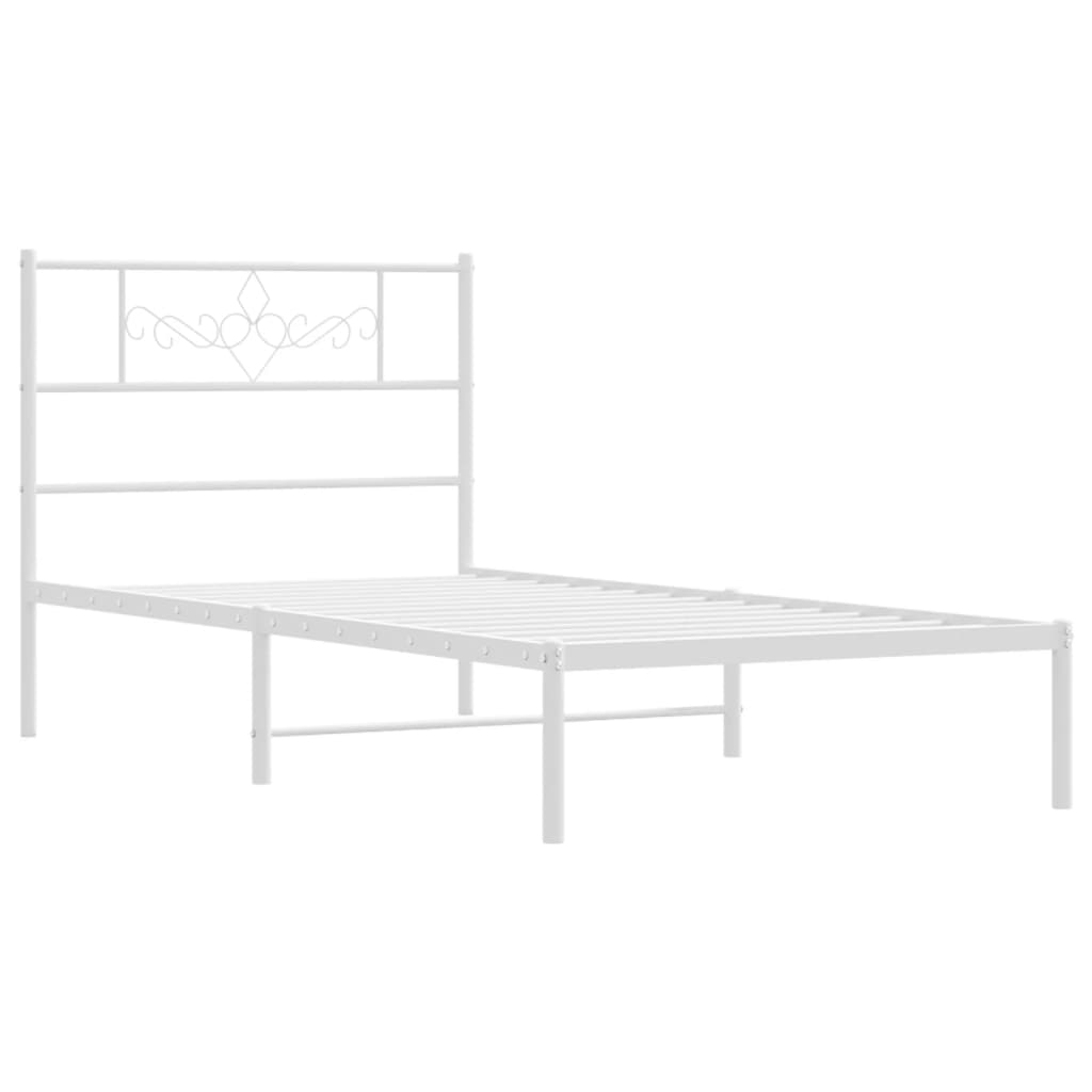 vidaXL Metal Bed Frame without Mattress with Headboard White 90x190 cm Single