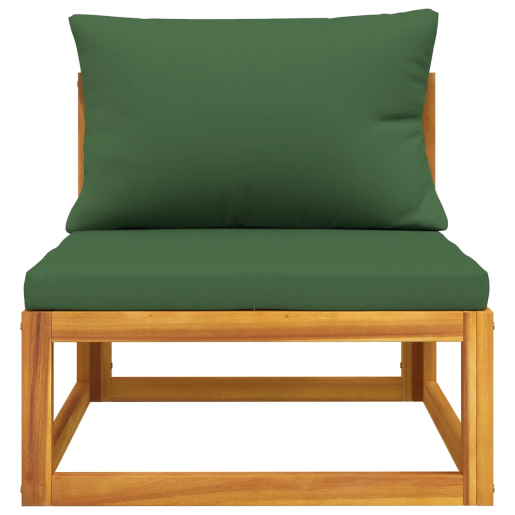 vidaXL Garden Middle Sofa with Green Cushions Solid Wood Acacia