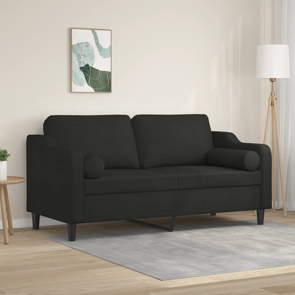 vidaXL 2-Seater Sofa with Throw Pillows Black 140 cm Fabric