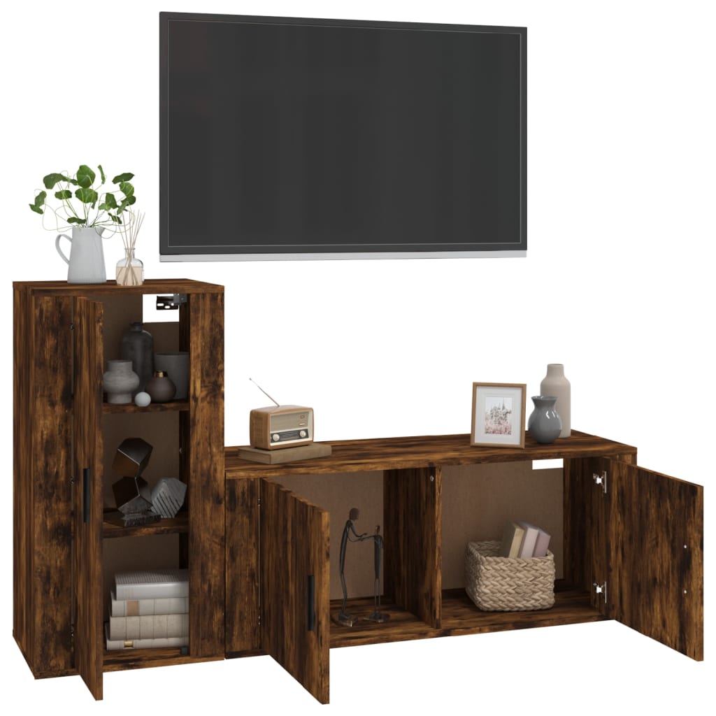 vidaXL 2 Piece TV Cabinet Set Smoked Oak Engineered Wood