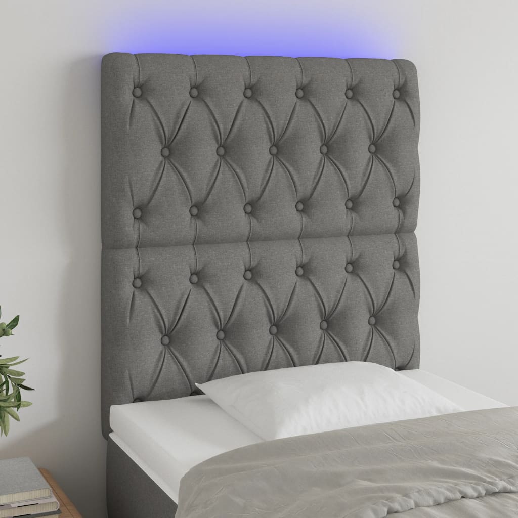 vidaXL LED Headboard Dark Grey 80x7x118/128 cm Fabric