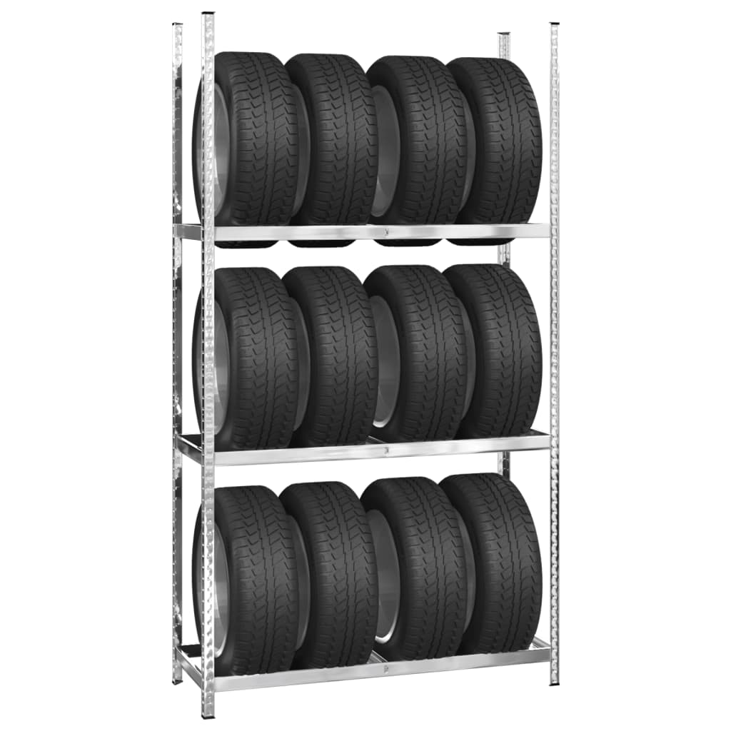 vidaXL 3-Layer Tire Rack Silver 110x40x200 cm Steel