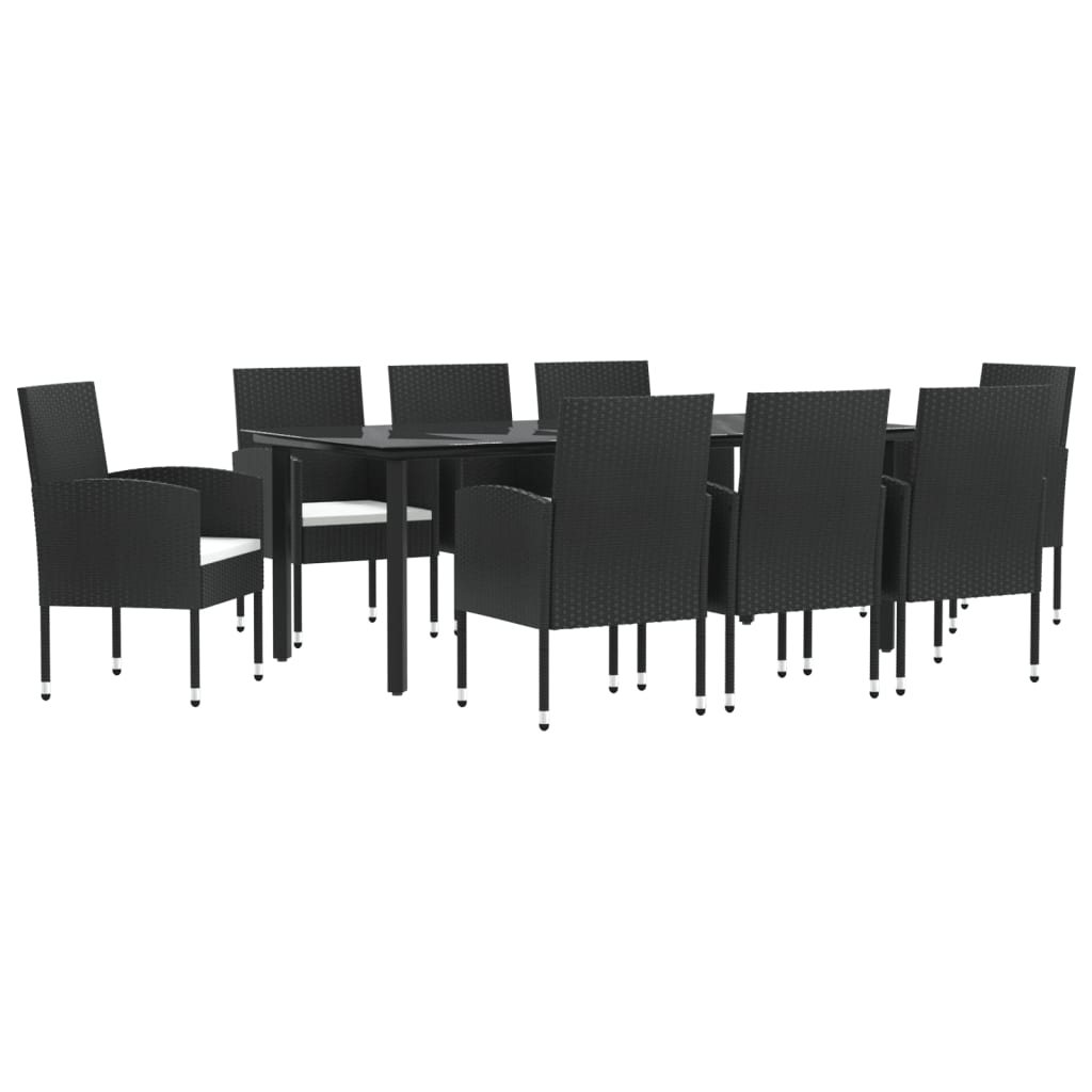 vidaXL 9 Piece Garden Dining Set Black Poly Rattan and Steel