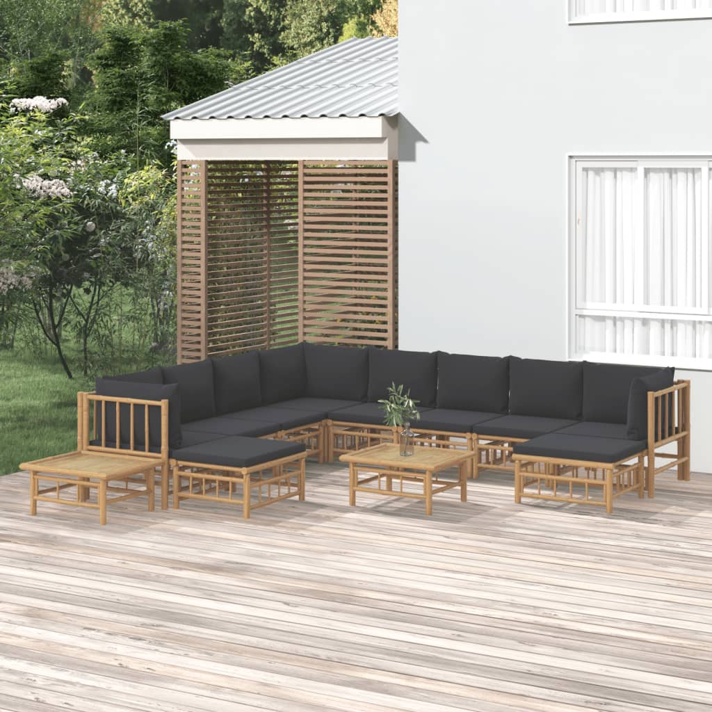 vidaXL 12 Piece Garden Lounge Set with Dark Grey Cushions Bamboo