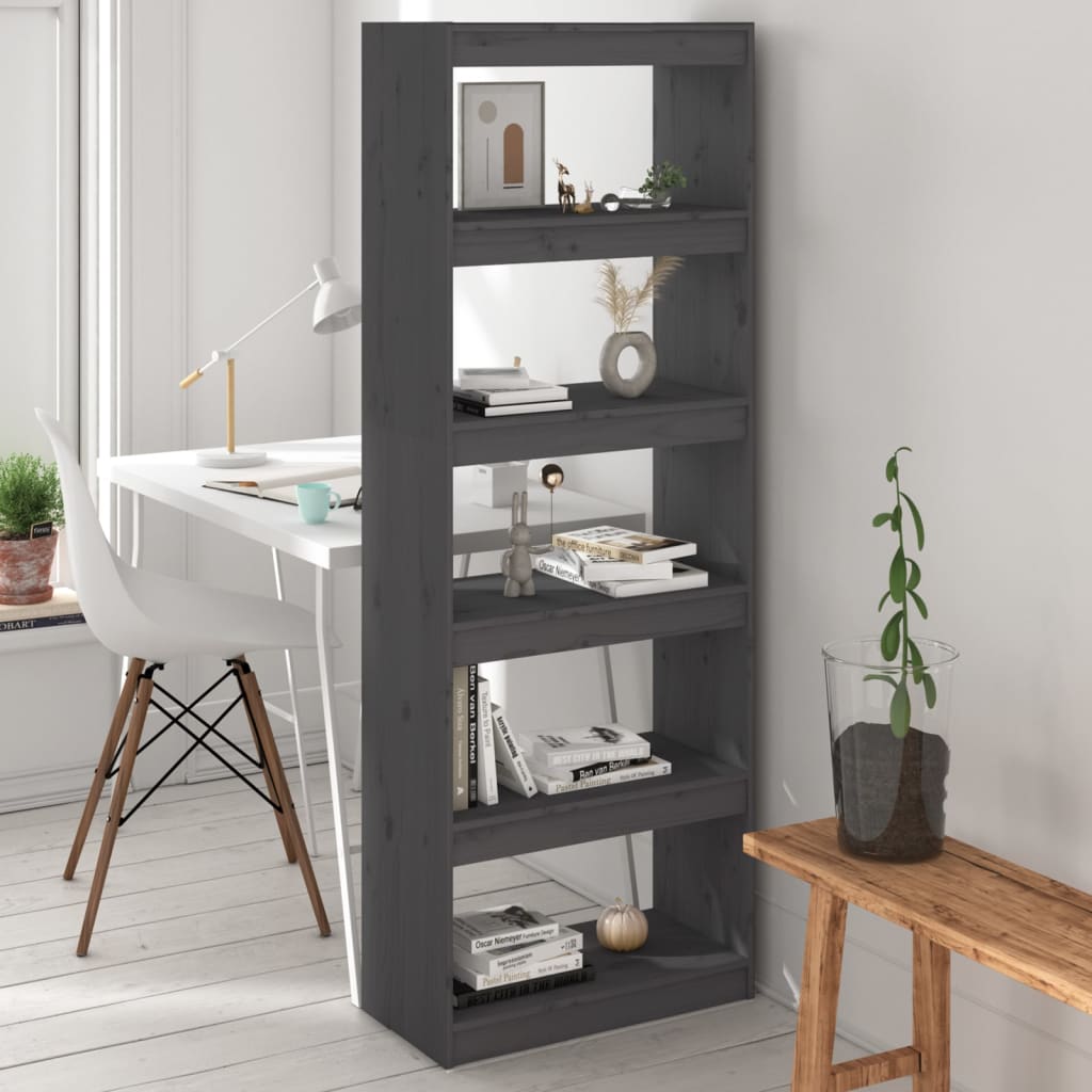 vidaXL Book Cabinet/Room Divider Grey 60x30x167.5 cm Solid Wood Pine