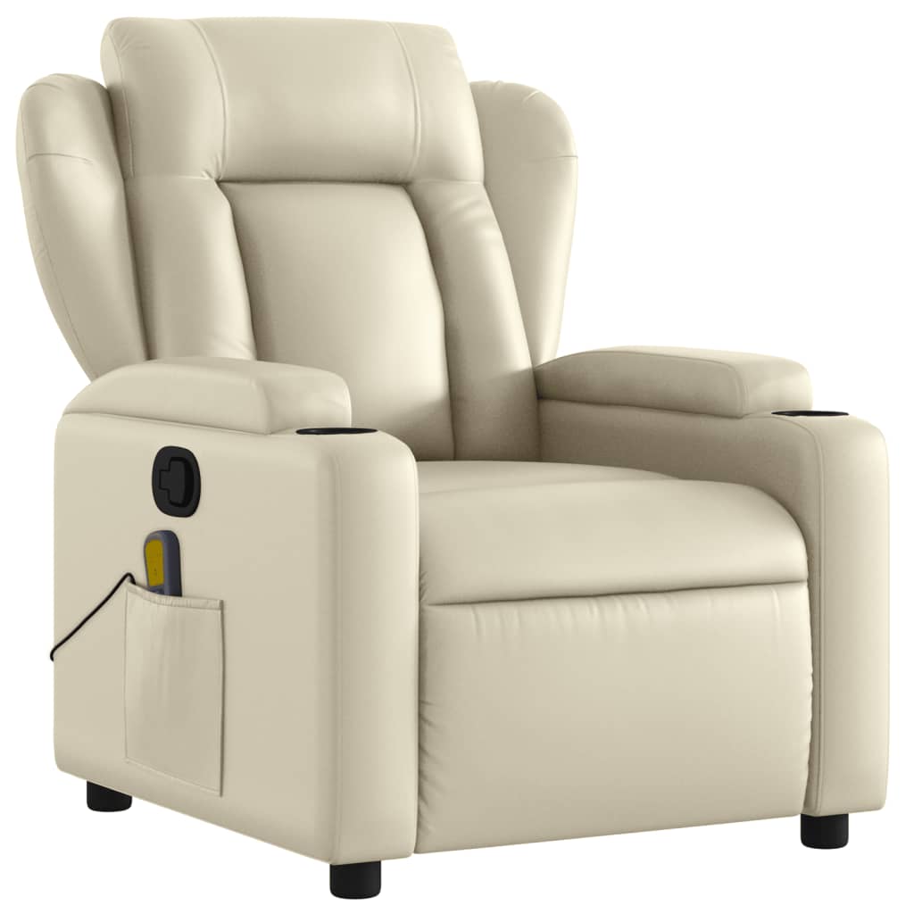 vidaXL Massage Recliner Chair Cream Faux Leather