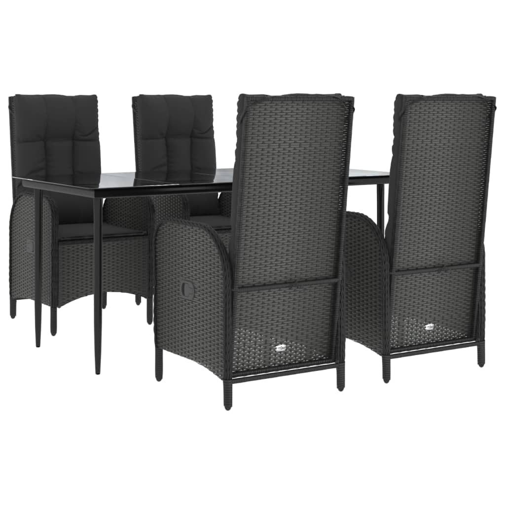 vidaXL 5 Piece Garden Dining Set with Cushions Black Poly Rattan