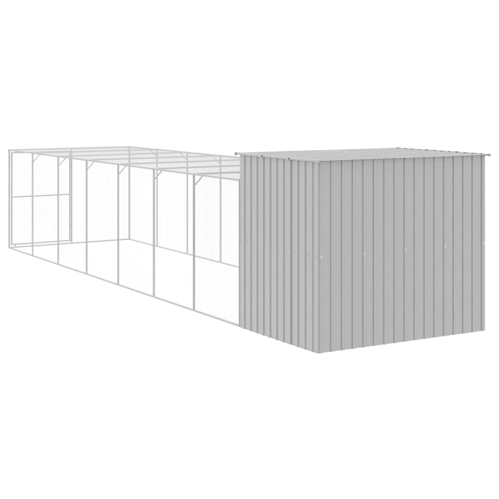 vidaXL Dog House with Run Light Grey 214x865x181 cm Galvanised Steel