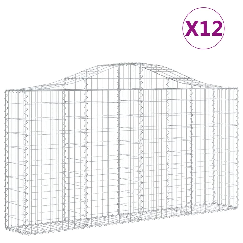 vidaXL Arched Gabion Baskets 12 pcs 200x30x100/120 cm Galvanised Iron