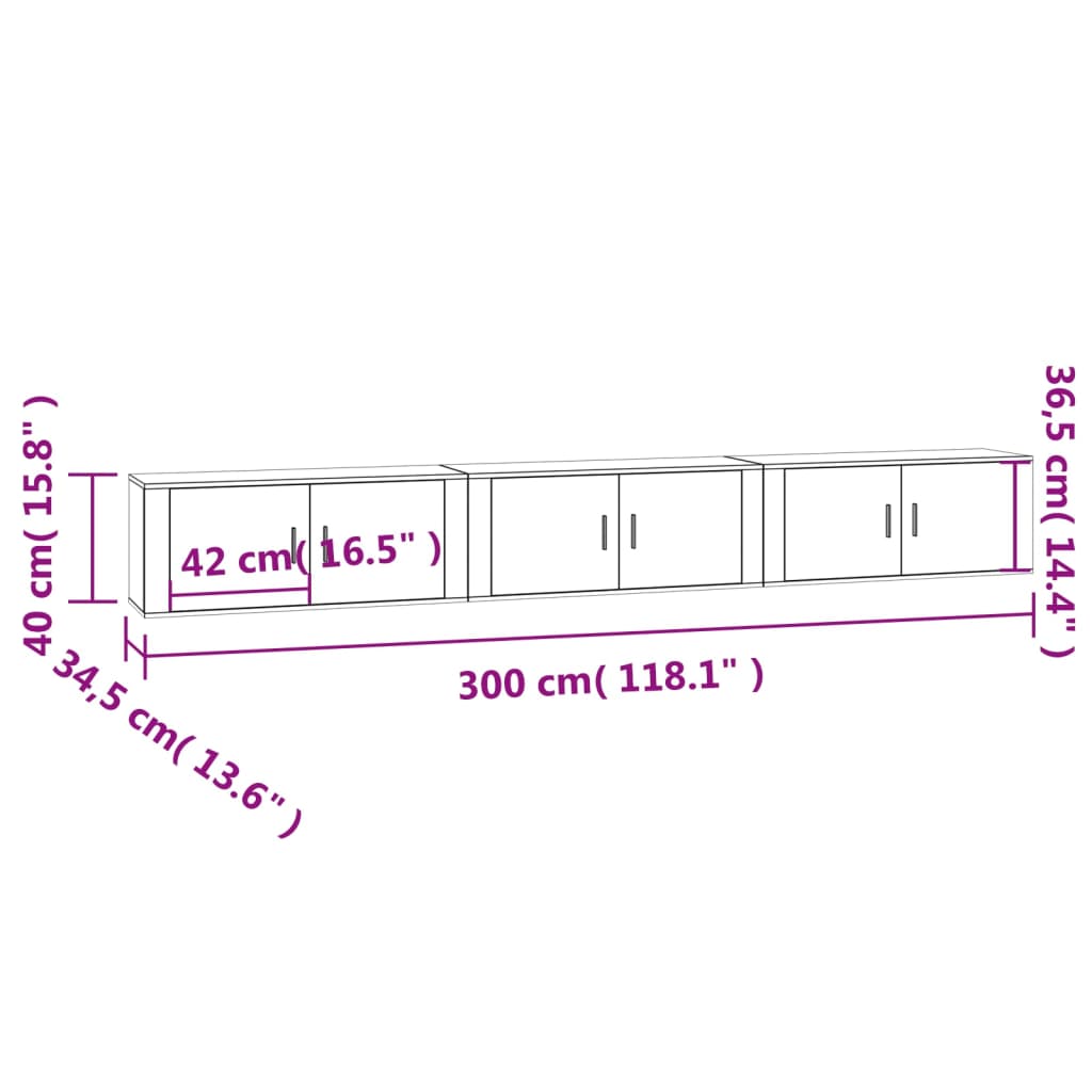 vidaXL Wall-mounted TV Cabinets 3 pcs White 100x34.5x40 cm