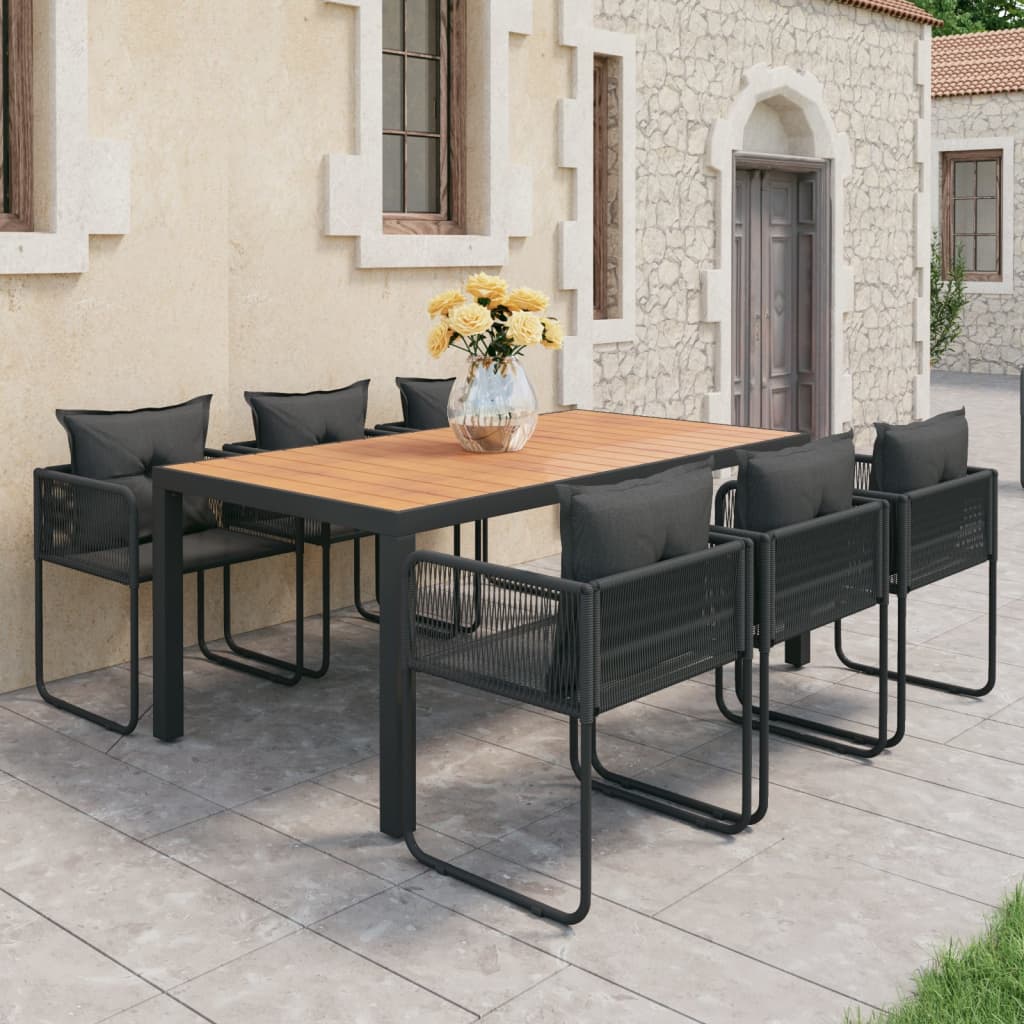 vidaXL 7 Piece Garden Dining Set PVC Rattan Black and Brown