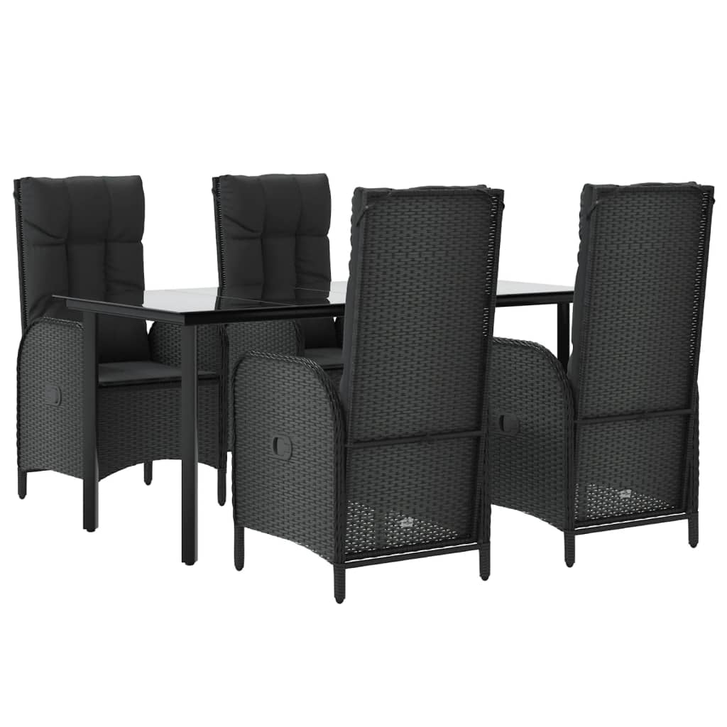 vidaXL 5 Piece Garden Dining Set with Cushions Black Poly Rattan