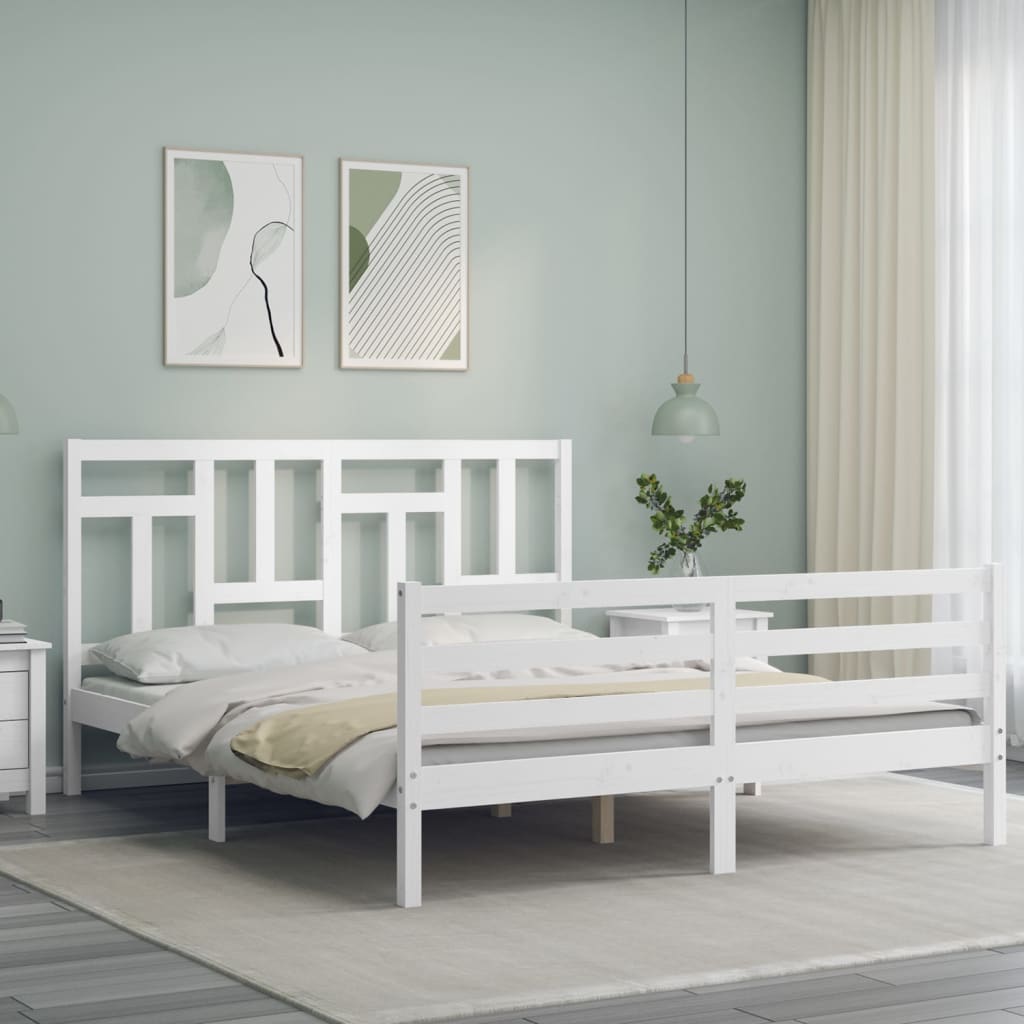 vidaXL Bed Frame without Mattress White King Size Solid Wood