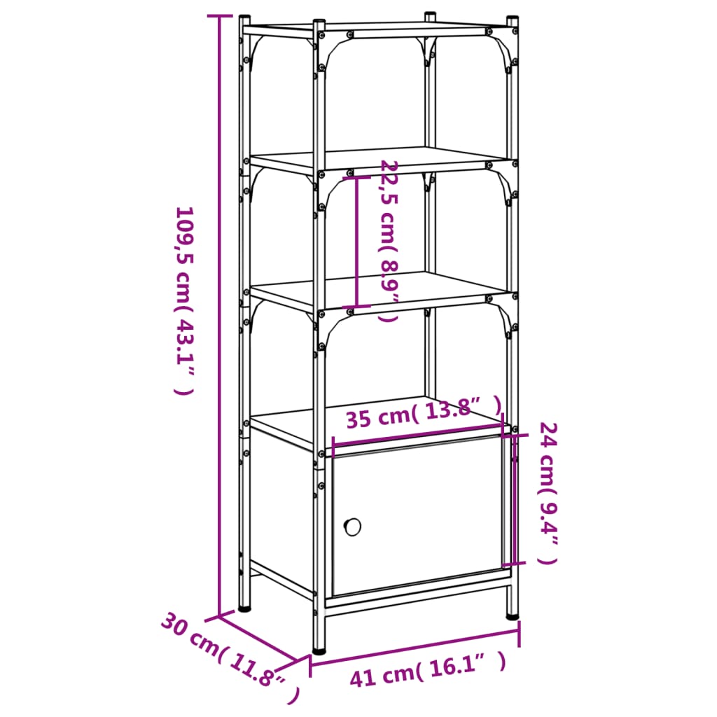vidaXL Bookcase 3-Tier Black 41x30x109.5 cm Engineered Wood