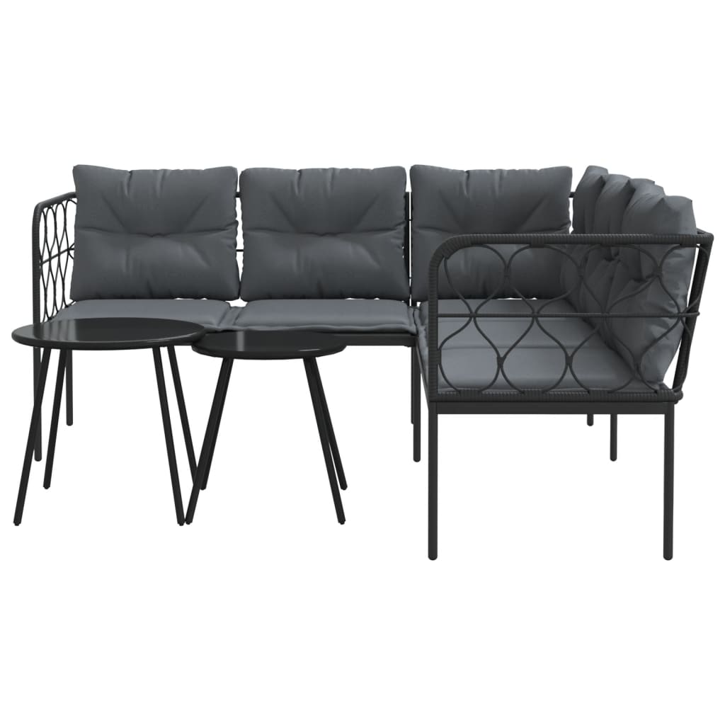 vidaXL Garden Sofa Set with Cushions Black Steel and Textilene