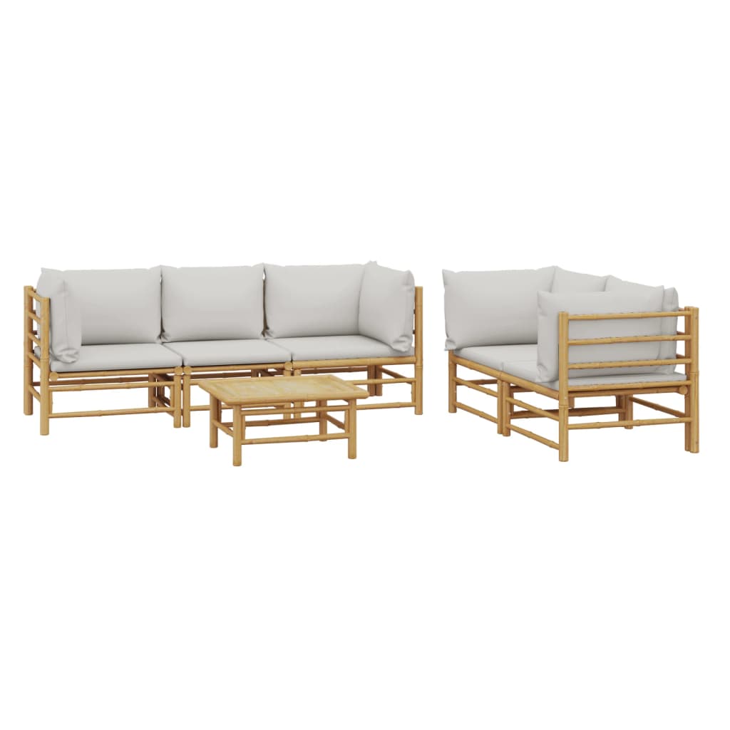 vidaXL 6 Piece Garden Lounge Set with Light Grey Cushions Bamboo