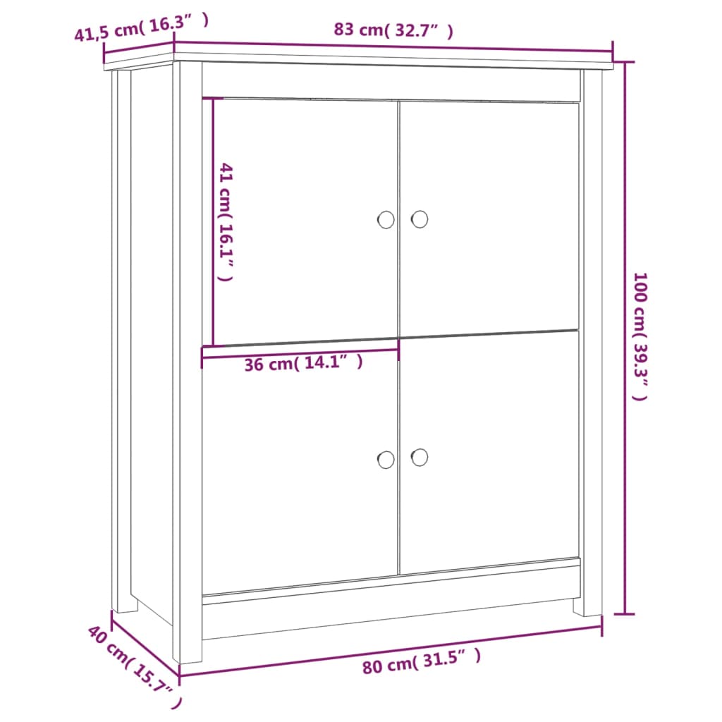 vidaXL Sideboard 83x41.5x100 cm Solid Wood Pine