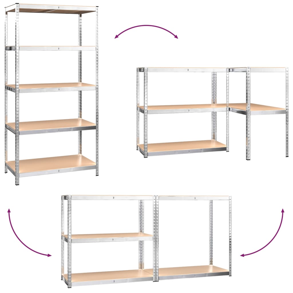 vidaXL 5-Layer Shelves 2 pcs Silver Steel&Engineered Wood