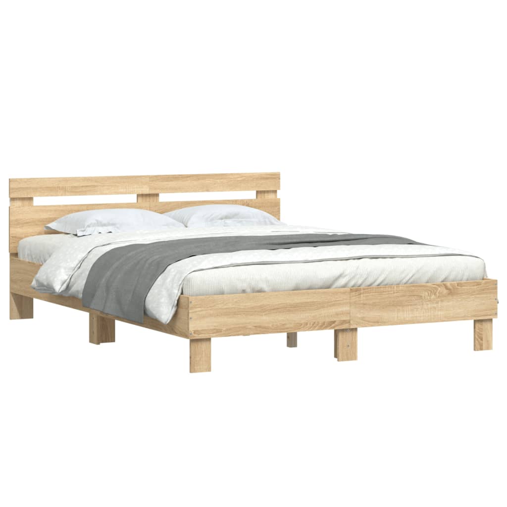 vidaXL Bed Frame with LED without Mattress Sonoma Oak 150x200 cm King Size