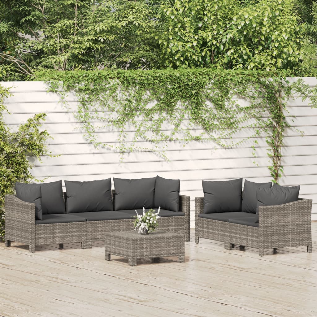 vidaXL 6 Piece Garden Lounge Set with Cushions Grey Poly Rattan