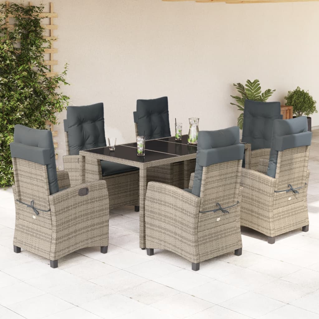 vidaXL 7 Piece Garden Dining Set with Cushions Grey Poly Rattan