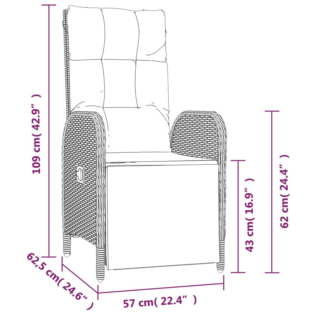 vidaXL 3 Piece Garden Dining Set with Cushions Grey Poly Rattan