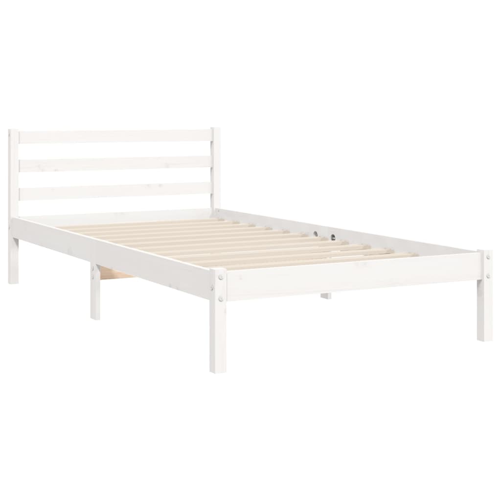 vidaXL Bed Frame without Mattress White Single Solid Wood