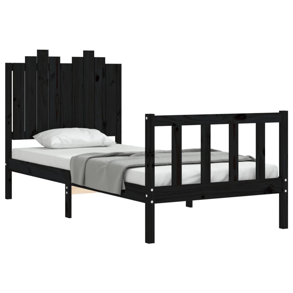 vidaXL Bed Frame without Mattress Black 90x190 cm Single Solid Wood Pine