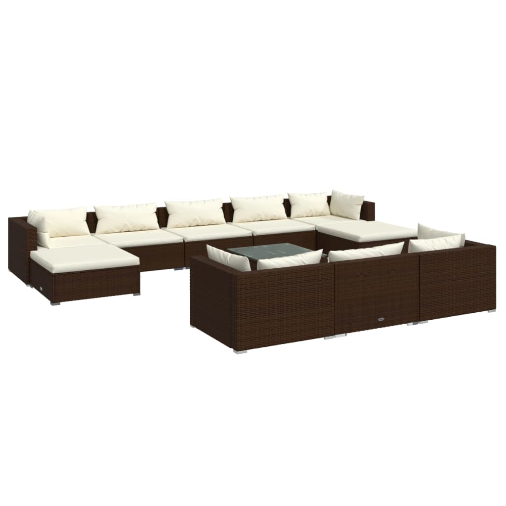 vidaXL 11 Piece Garden Lounge Set with Cushions Brown Poly Rattan