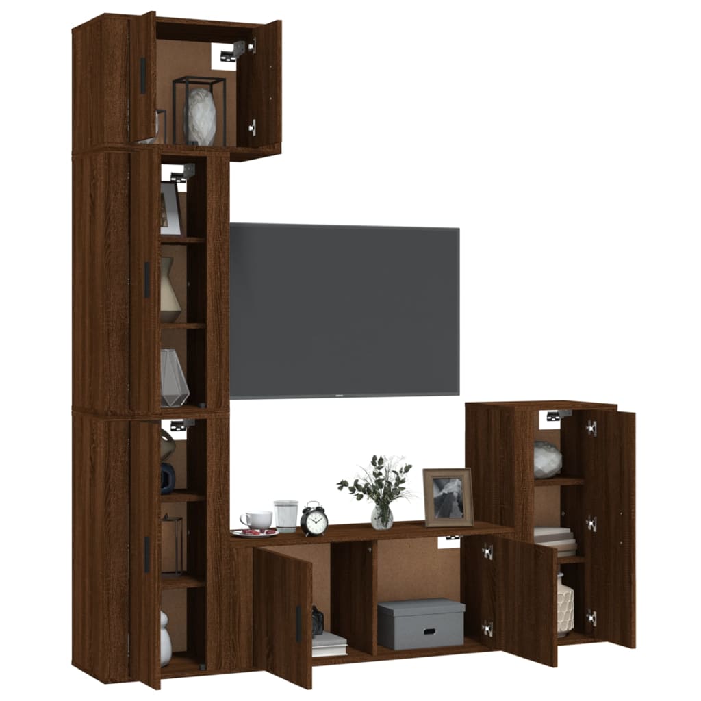 vidaXL 5 Piece TV Cabinet Set Brown Oak Engineered Wood