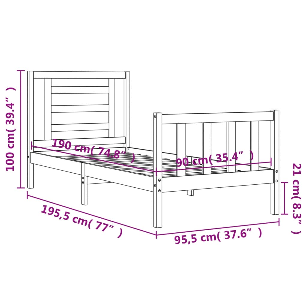 vidaXL Bed Frame without Mattress White Single Solid Wood Pine