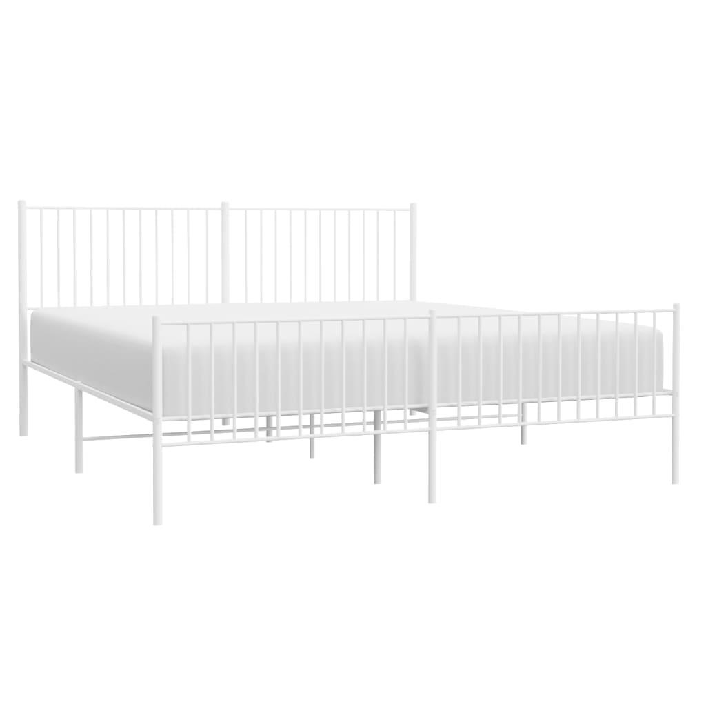 vidaXL Metal Bed Frame with Headboard and Footboard White 180x200 cm Super King