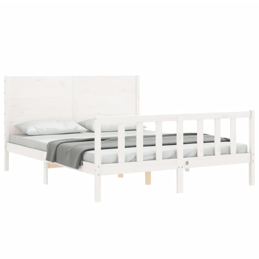 vidaXL Bed Frame without Mattress White King Size Solid Wood Pine