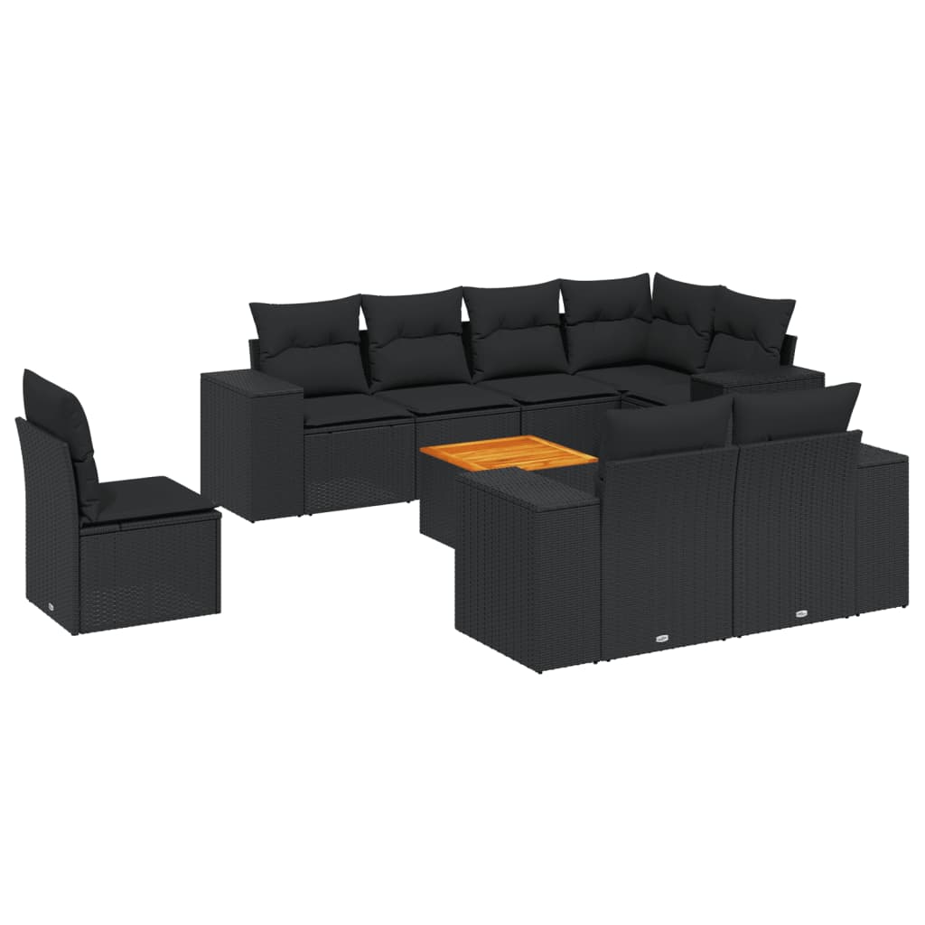 vidaXL 9 Piece Garden Sofa Set with Cushions Black Poly Rattan