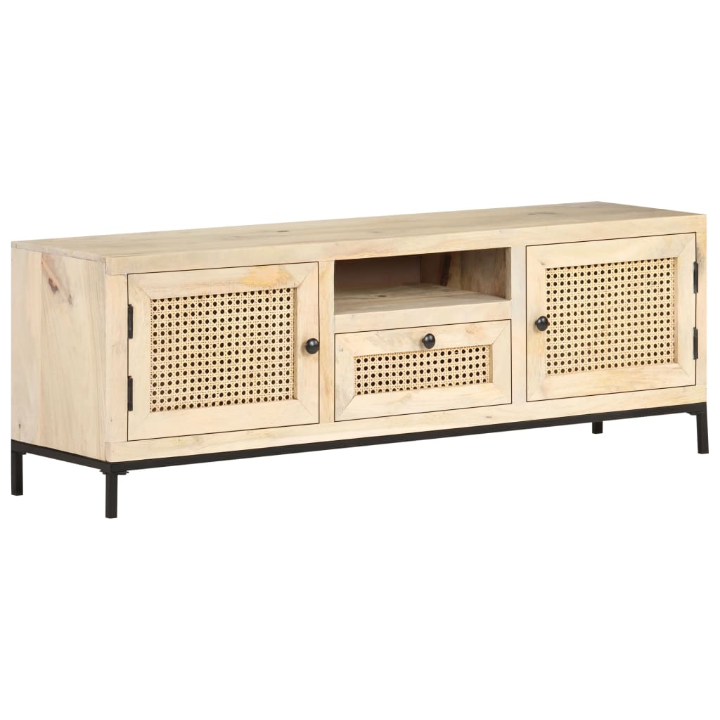 vidaXL TV Cabinet 120x30x40 cm Solid Mango Wood and Natural Cane