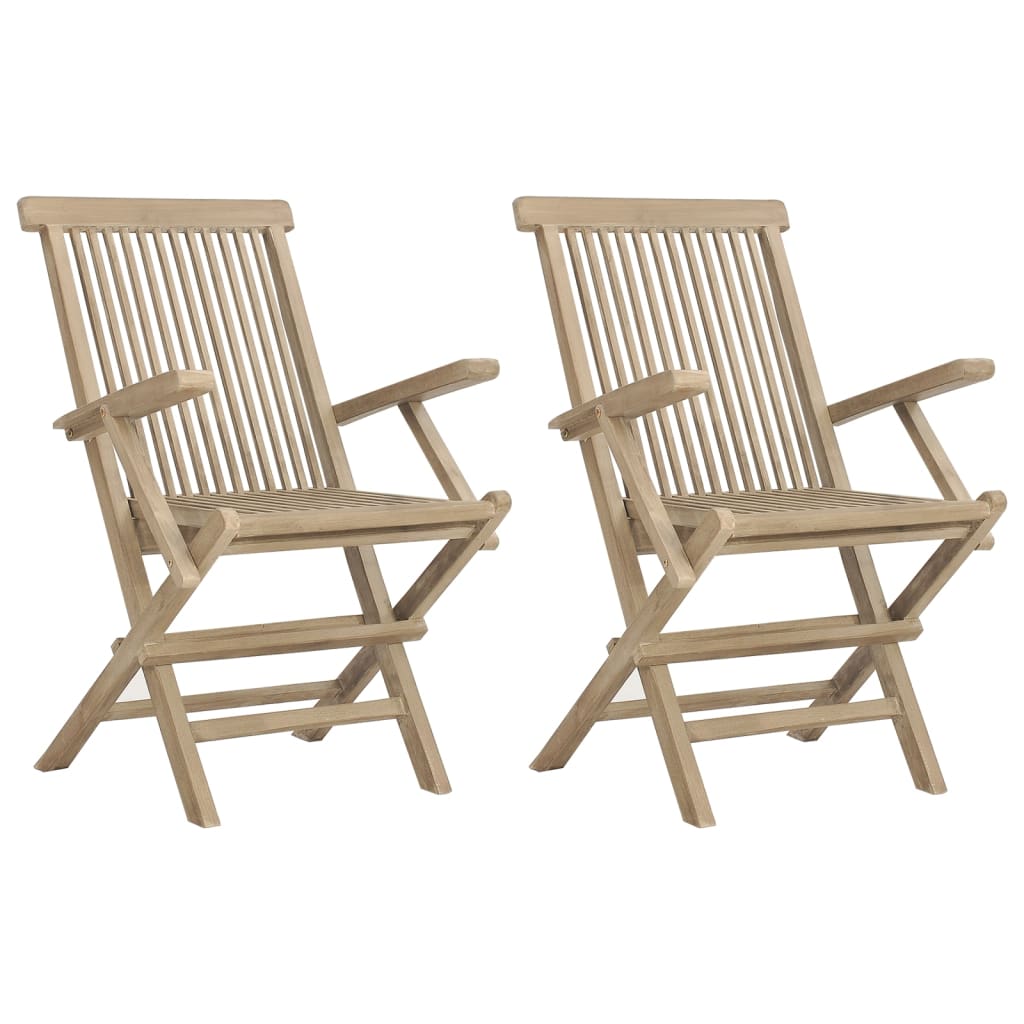 vidaXL Folding Garden Chairs 2 pcs Grey 56x61x89 cm Solid Wood Teak