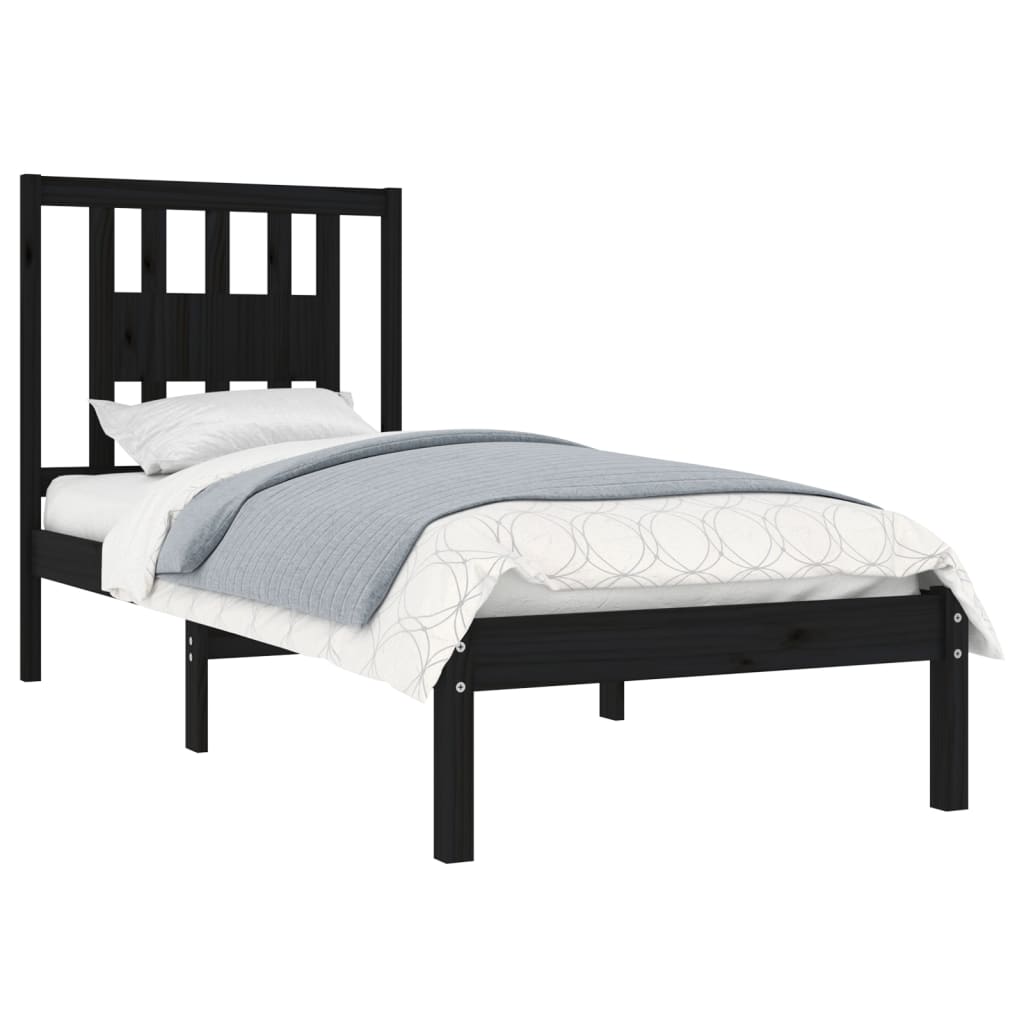 vidaXL Bed Frame Black Solid Wood 90x190 cm Single