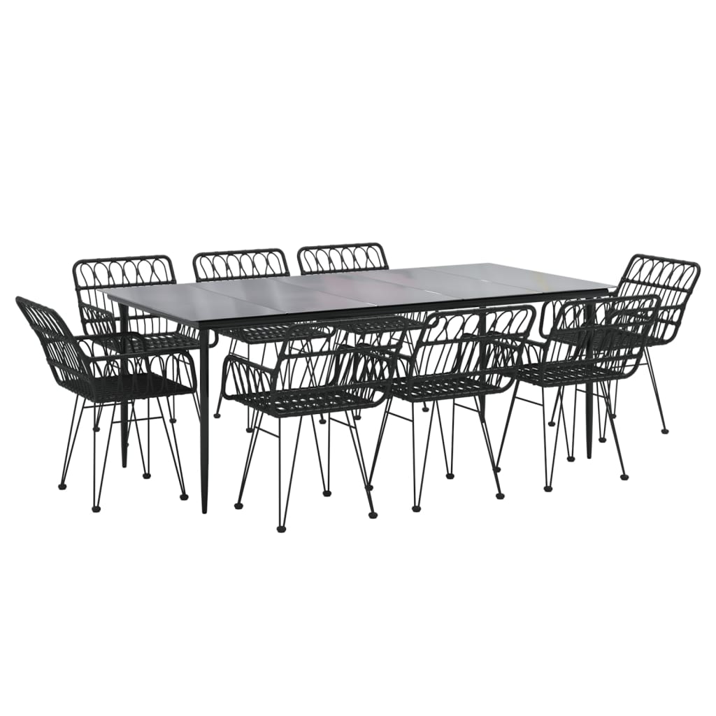 vidaXL 9 Piece Garden Dining Set Black Poly Rattan