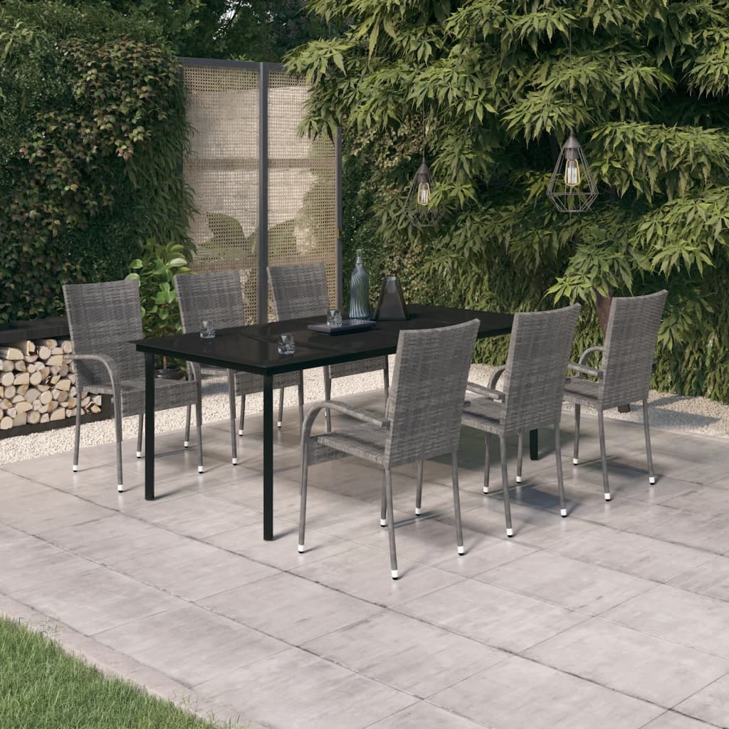 vidaXL 7 Piece Garden Dining Set Grey and Black