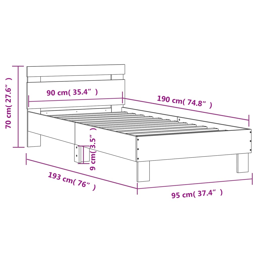 vidaXL Bed Frame without Mattress with LED Lights Black 90x190 cm Single