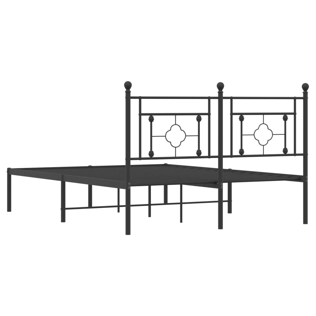 vidaXL Metal Bed Frame without Mattress with Headboard Black 135x190 cm Double