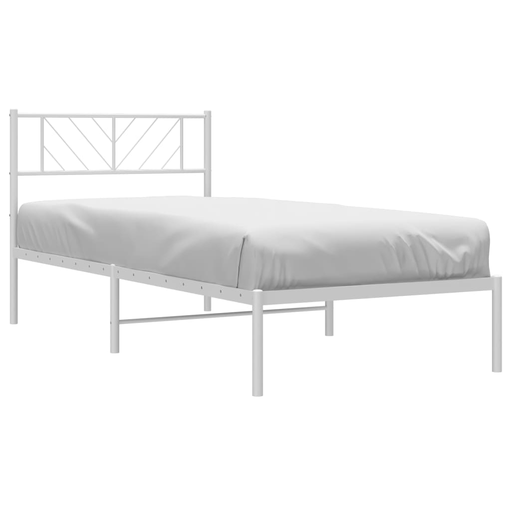 vidaXL Metal Bed Frame without Mattress with Headboard White 90x190 cm Single