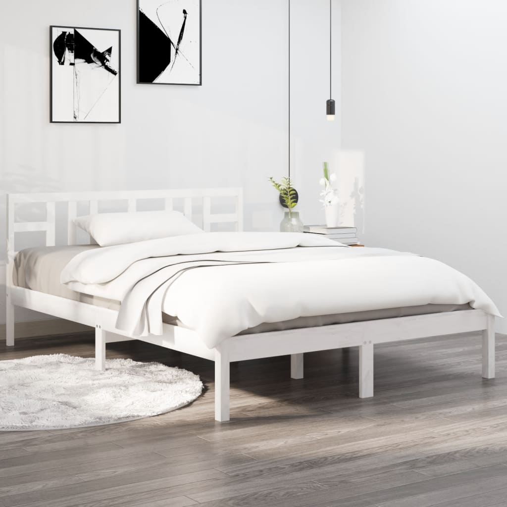 vidaXL Bed Frame without Mattress White 135x190 cm Double Solid Wood