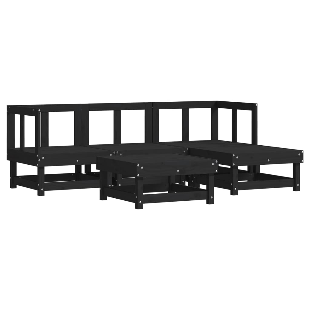 vidaXL 5 Piece Garden Lounge Set with Cushions Black Solid Wood