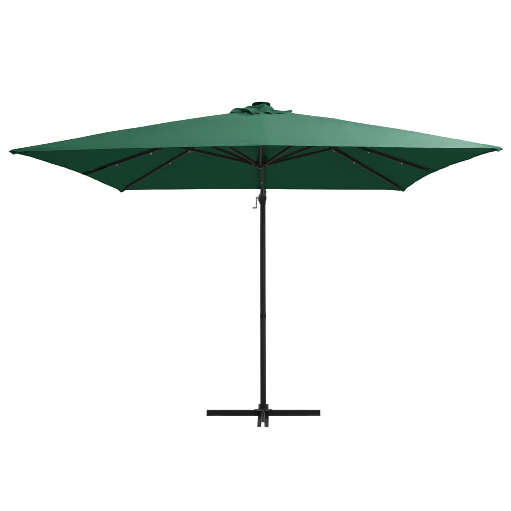 vidaXL Cantilever Garden Parasol with LED lights and Steel Pole 250x250 cm Green