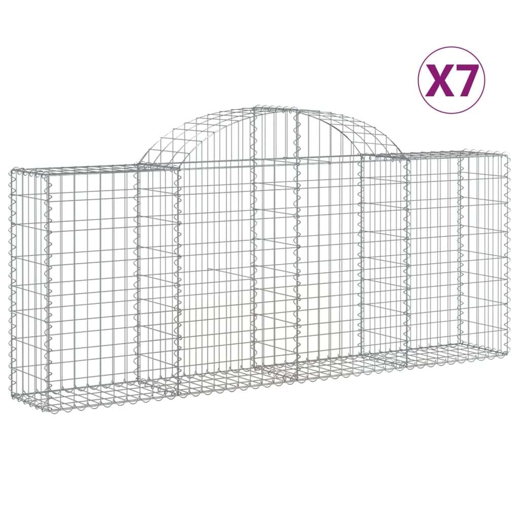 vidaXL Arched Gabion Baskets 7 pcs 200x30x80/100 cm Galvanised Iron